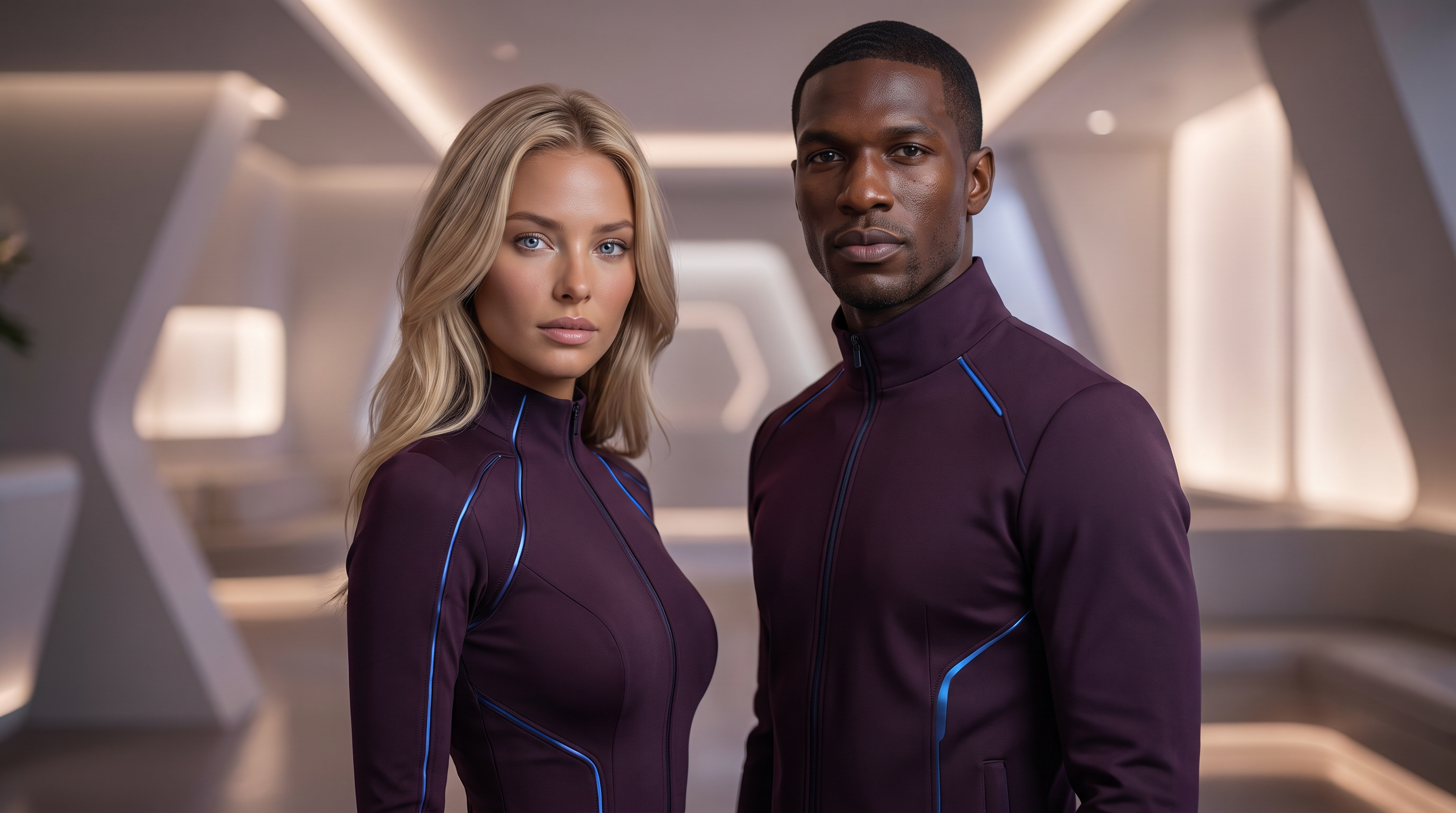 Digital persona couple — persistent brand-owned virtual identities in matching futuristic wear