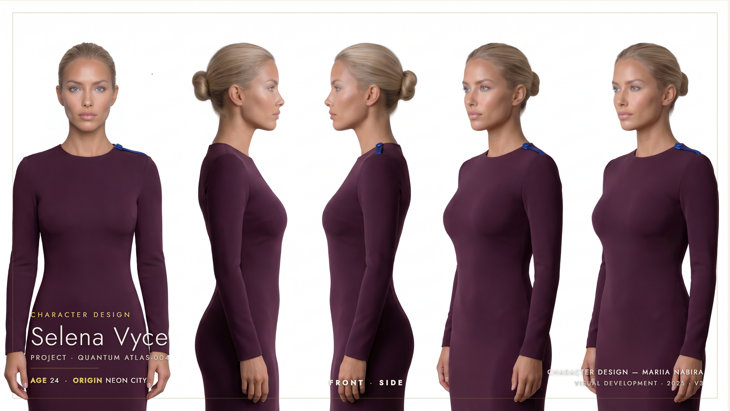 Original character design in Luminous Realism style — model sheet one