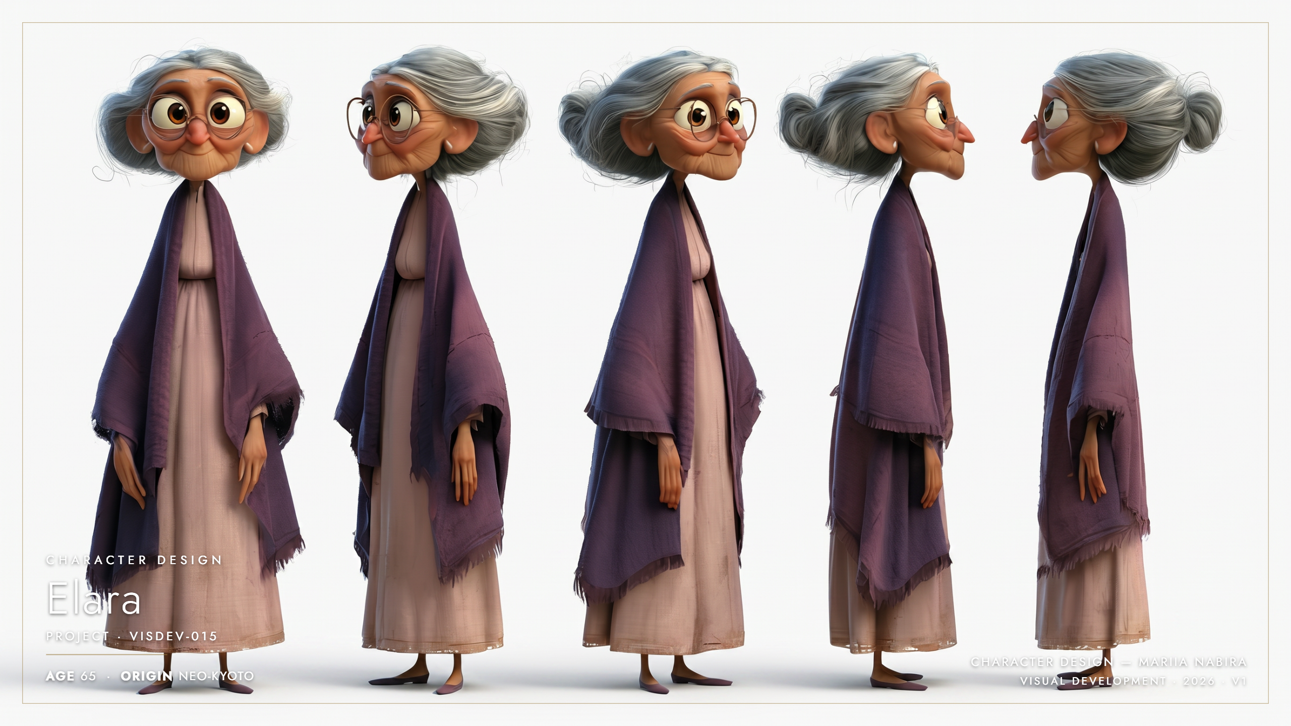 Original character design in Luminous Realism style — model sheet four