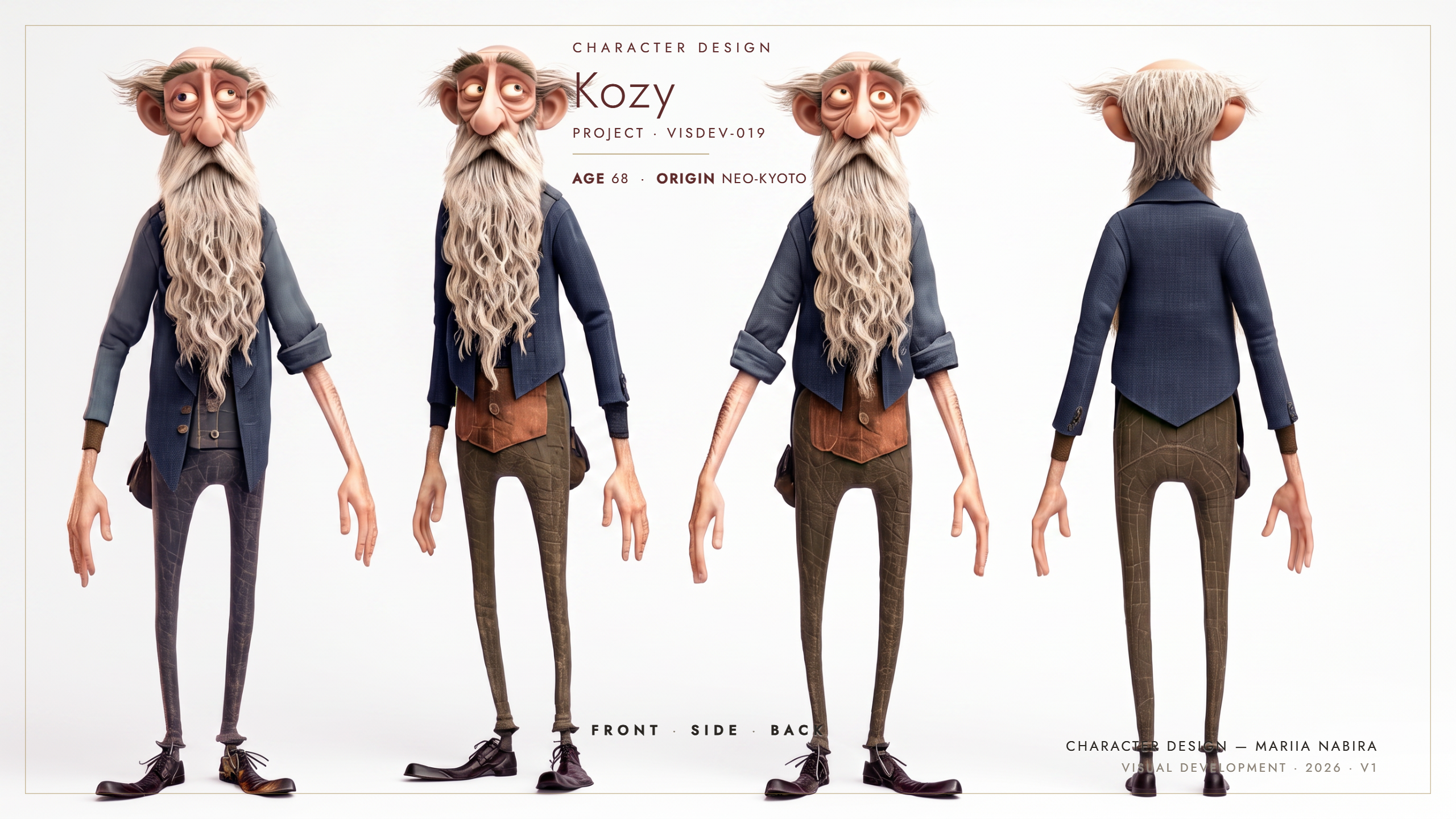 Original character design in Luminous Realism style — model sheet five