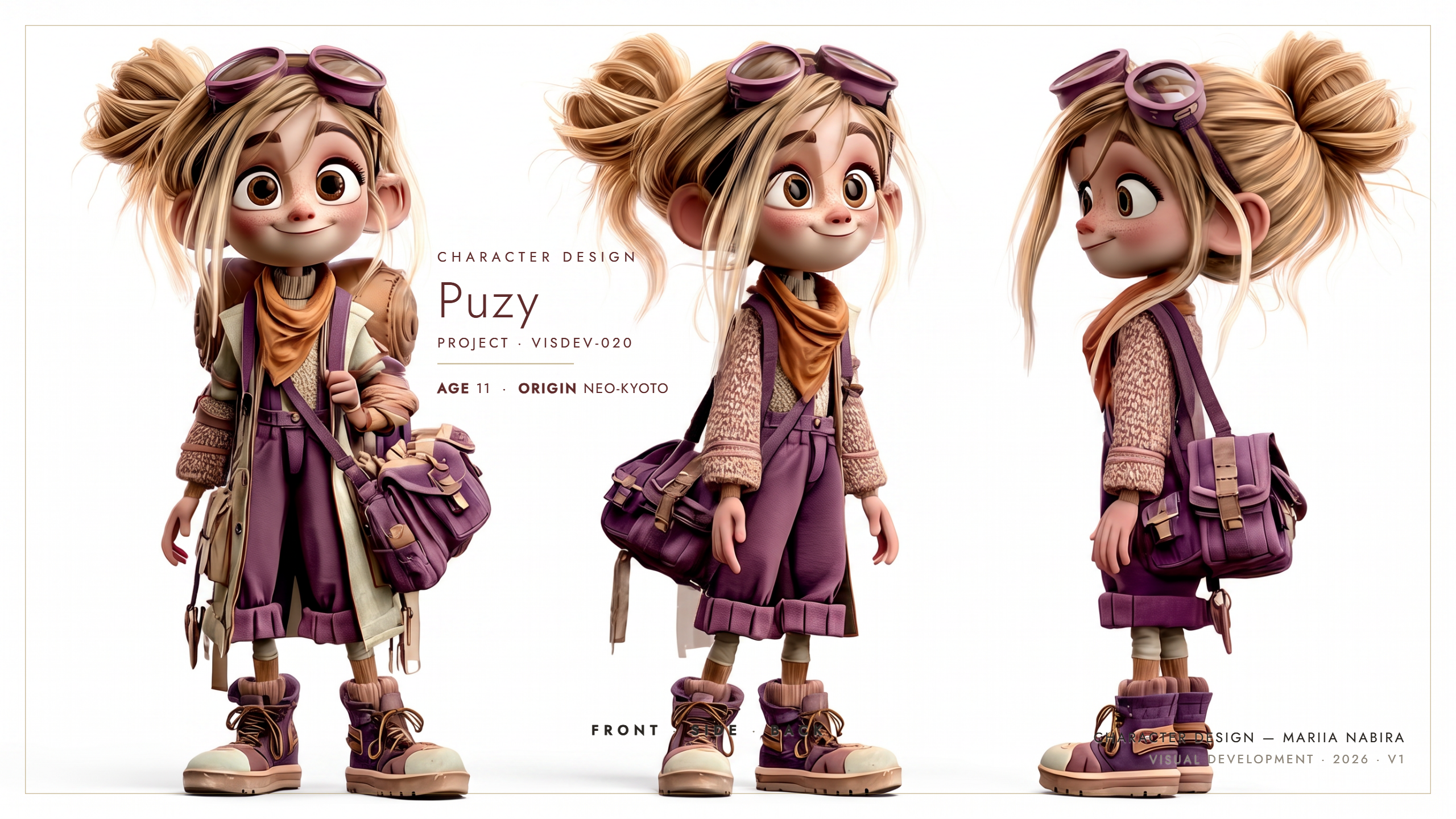 Original character design in Luminous Realism style — model sheet six